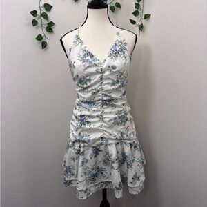 Cider Blue and White Floral Halter Mini Dress